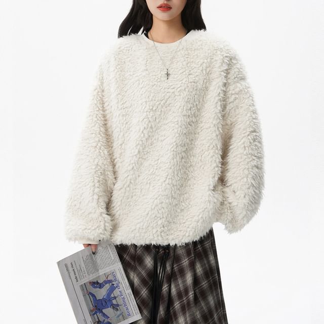 Fluffy Crewneck Solid Sweater