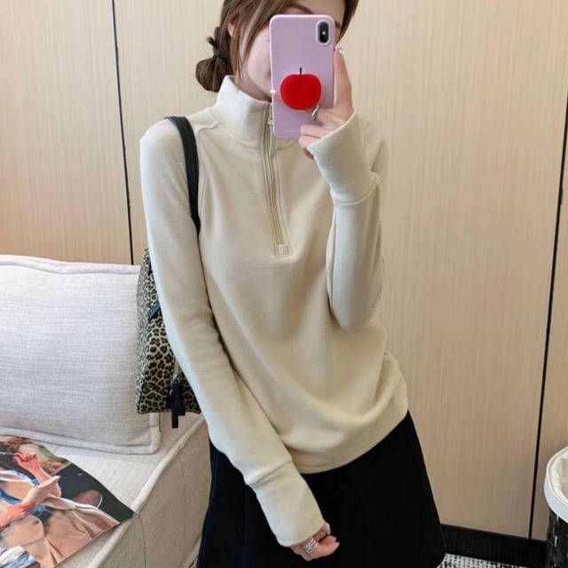Half-Zip Mock-Neck Long-Sleeve Shirt