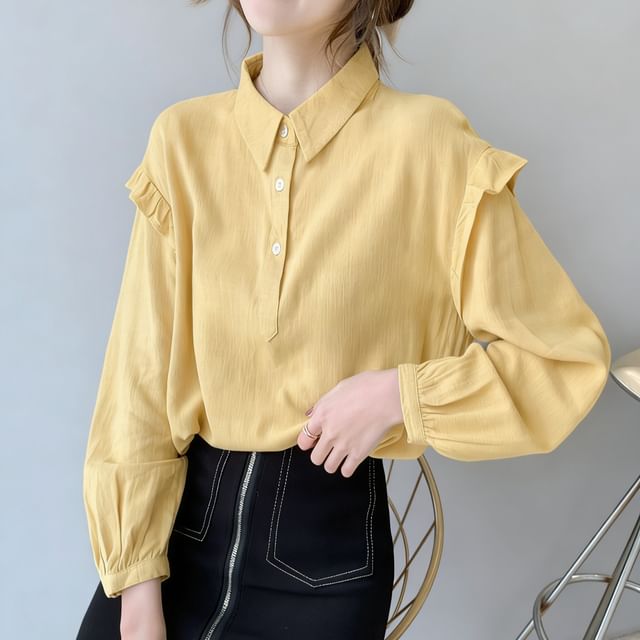 Frill-Trim Long-Sleeve Blouse