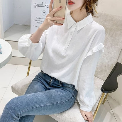 Frill-Trim Long-Sleeve Blouse