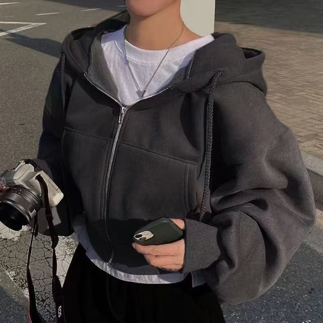 Cropped Zip-Up Hoodie
