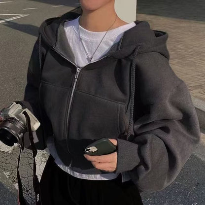 Cropped Zip-Up Hoodie