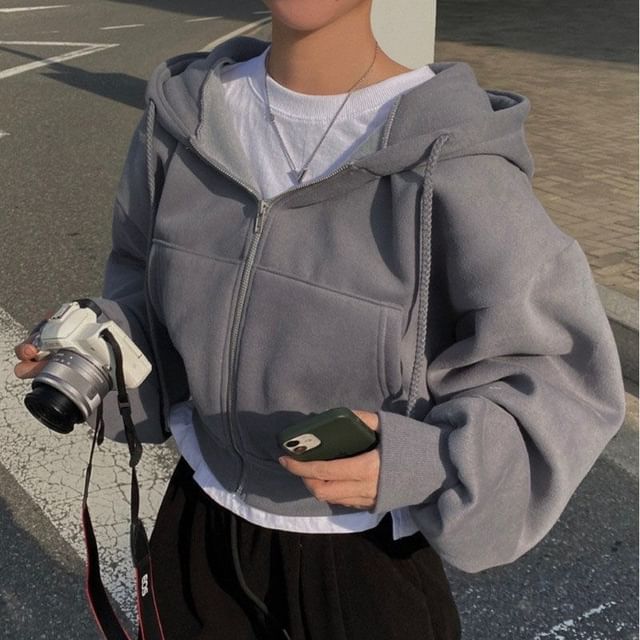 Cropped Zip-Up Hoodie