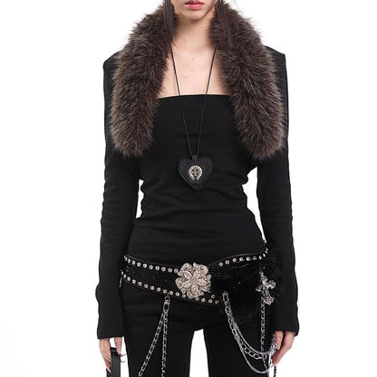 Fluffy-Trim Shrug Set with Tube Top