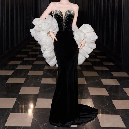 Strapless Rhinestone Glitter Sheath Evening Gown