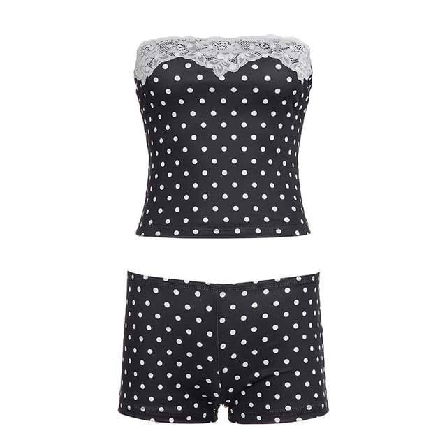 Dotted Lace Tube Top & Hot Pants Set