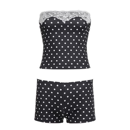 Dotted Lace Tube Top & Hot Pants Set