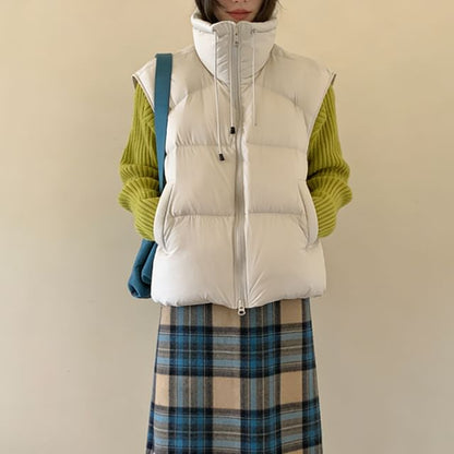 Zip Puffer Vest with Stand Collar