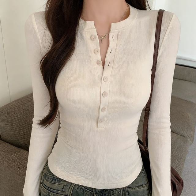 Henley Long-Sleeve Plain Tee