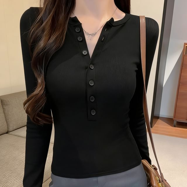 Henley Long-Sleeve Plain Tee