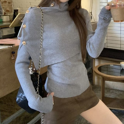 Knit Cape and Mock Neck Knit Top Set