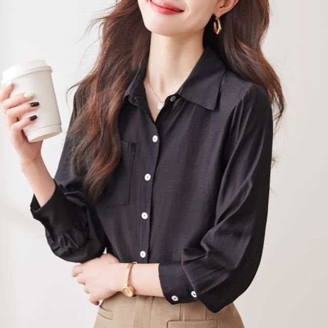 Three-Quarter Sleeve Collared Classic Shirt