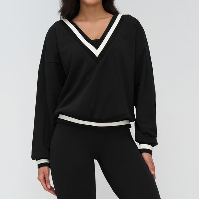 Contrast Trim V-Neck Sweatshirt