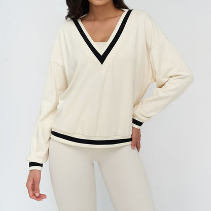 Contrast Trim V-Neck Sweatshirt