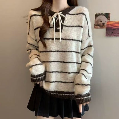 Striped Long Sleeve Knit Pullover