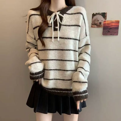 Striped Long Sleeve Knit Pullover