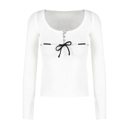 Tie Front Knit Long Sleeve Scoop Neck Henley Top