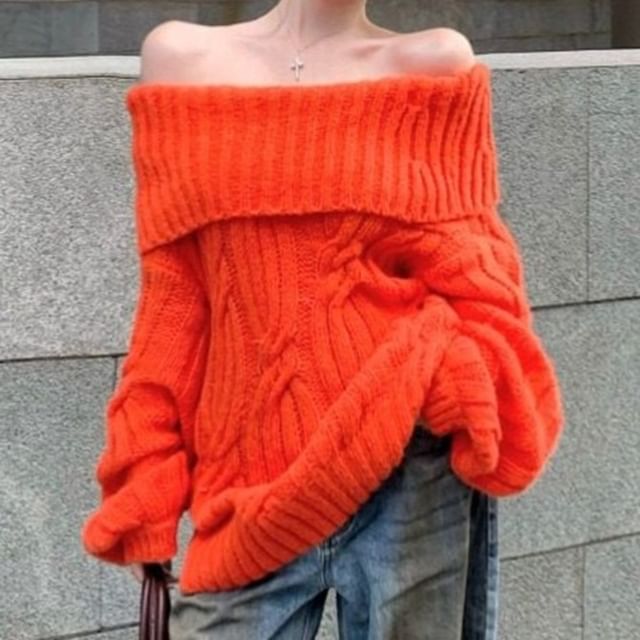 Off Shoulder Cable Knit Sweater