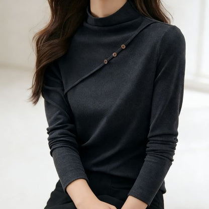 Cozy Mock-Neck Long-Sleeve Minimalist Tee