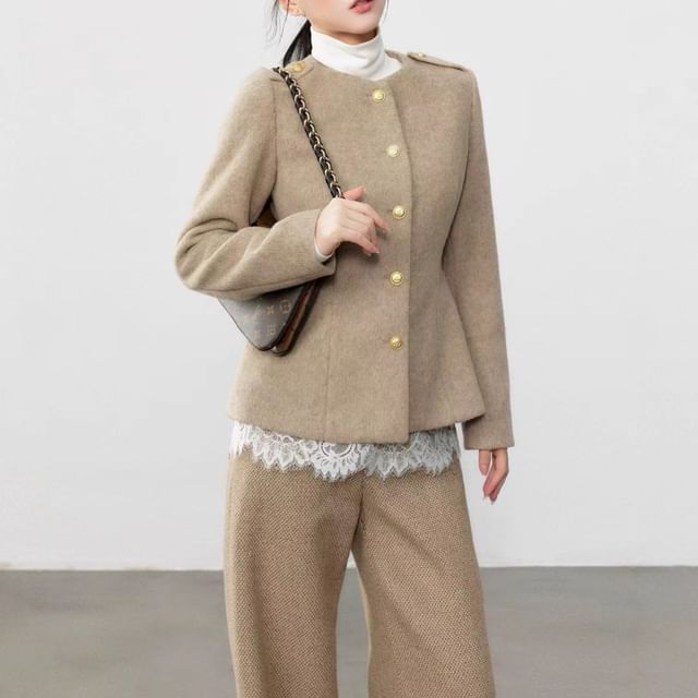 Button Jacket with Top and Straight Pants Set