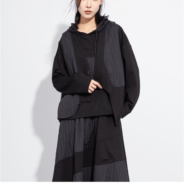 Mock Two-Piece Patchwork Asymmetrical Hoodie