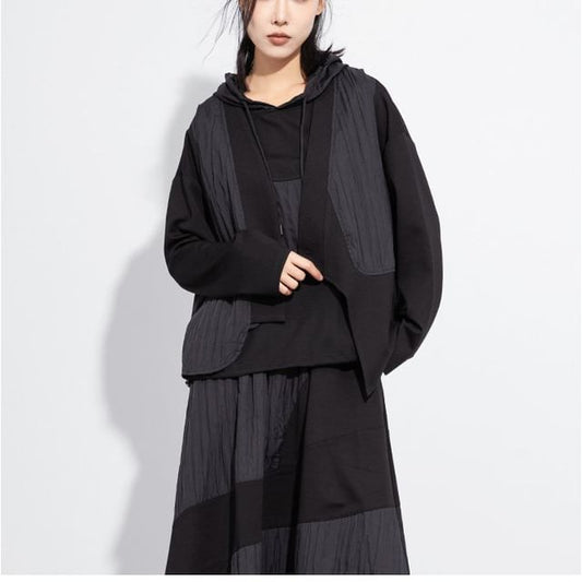 Mock Two-Piece Patchwork Asymmetrical Hoodie