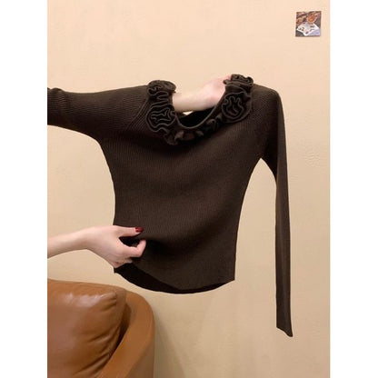 Boat Neck Ribbed Knit Sweater