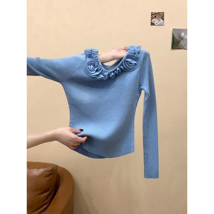 Boat Neck Ribbed Knit Sweater