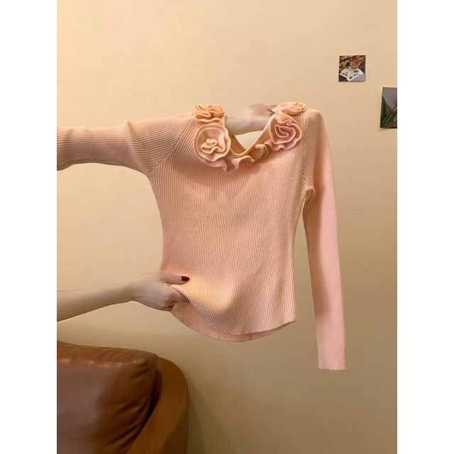 Boat Neck Ribbed Knit Sweater