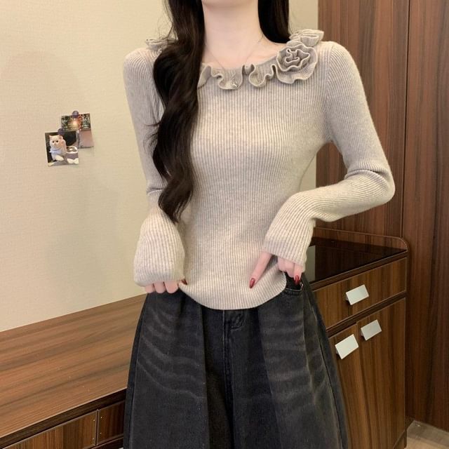 Boat Neck Ribbed Knit Sweater
