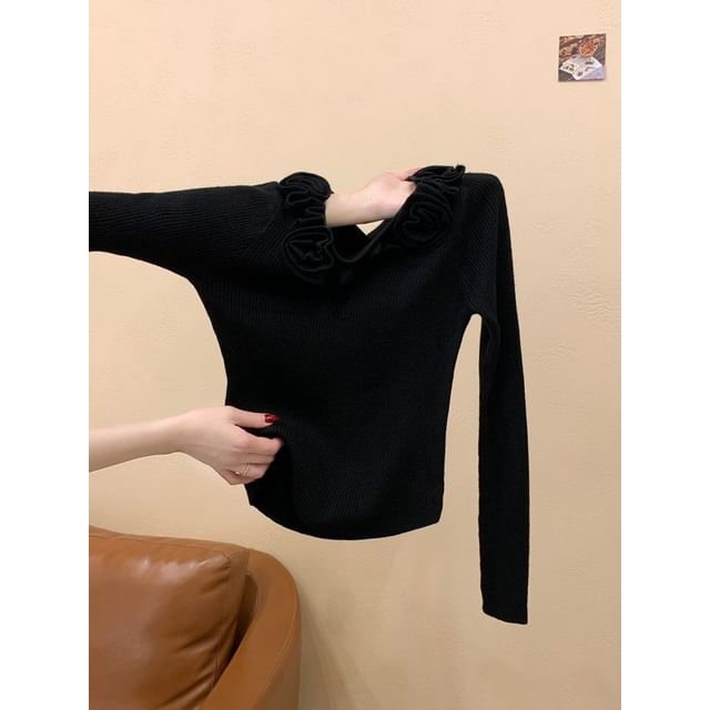 Boat Neck Ribbed Knit Sweater