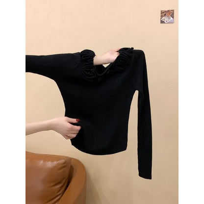 Boat Neck Ribbed Knit Sweater