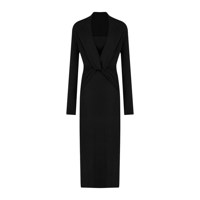 Ruched Maxi Sheath Dress with Crop Tube Top Set