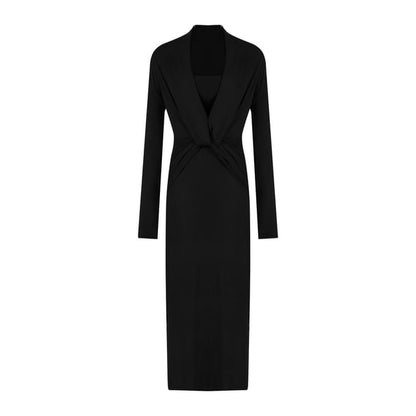 Ruched Maxi Sheath Dress with Crop Tube Top Set