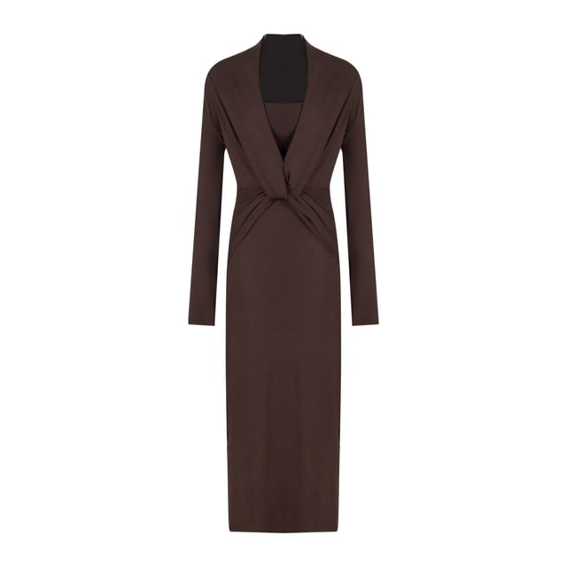 Ruched Maxi Sheath Dress with Crop Tube Top Set
