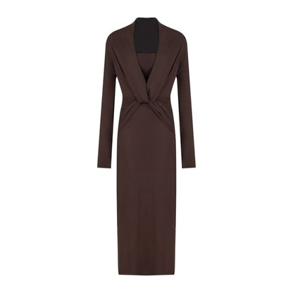 Ruched Maxi Sheath Dress with Crop Tube Top Set