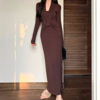 Ruched Maxi Sheath Dress with Crop Tube Top Set