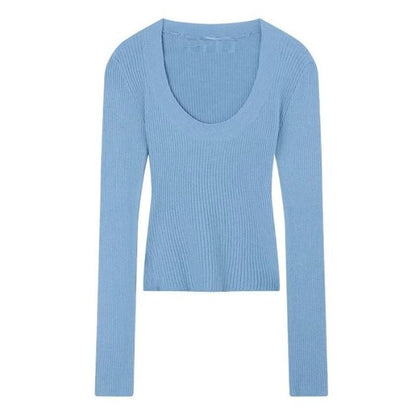 Classic Scoop-Neck Long-Sleeve Knit Top