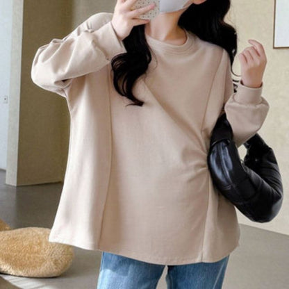Maternity Drawstring Round-Neck Long-Sleeve Top