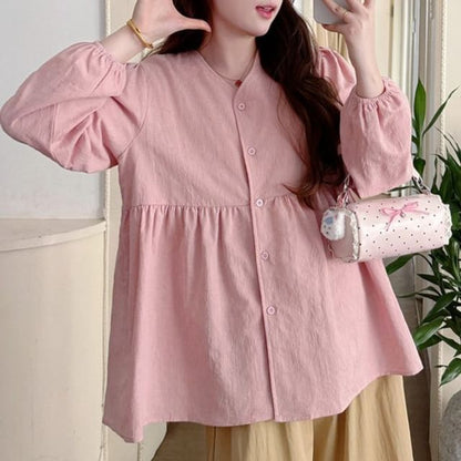 Maternity Gathered V-Neck Long-Sleeve Blouse