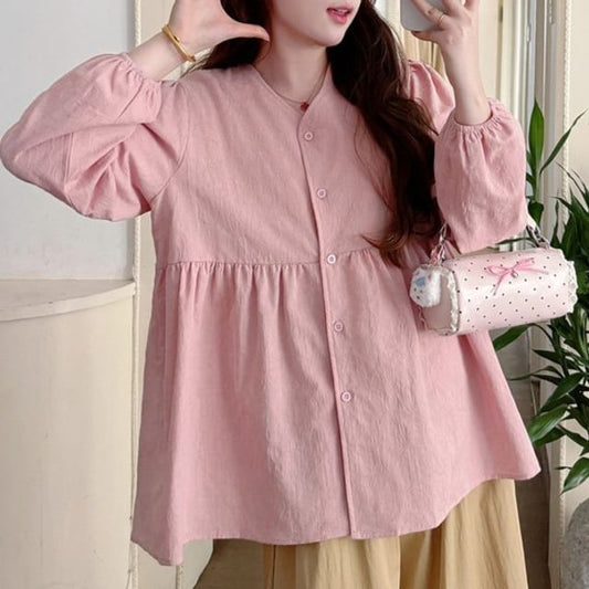 Maternity Gathered V-Neck Long-Sleeve Blouse