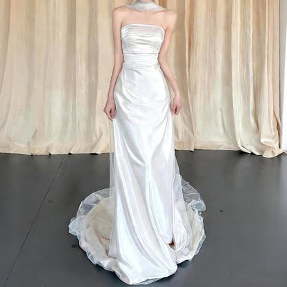 Strapless Mesh Overlay A-Line Wedding Gown