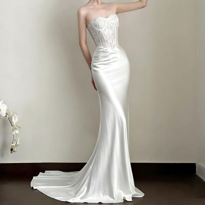 Strapless Lace Panel Fishbone Mermaid Wedding Gown