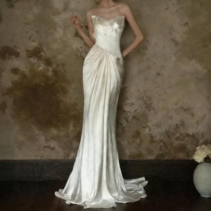 Strapless Sequin Dangle Satin Mermaid Satin Wedding Gown