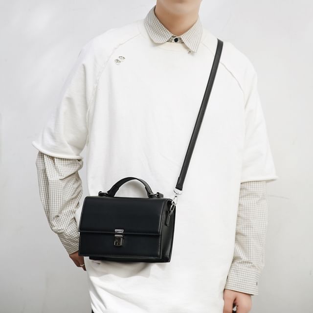 Flap Buckle Top Handle Crossbody Bag