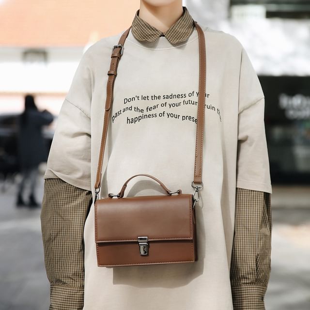 Flap Buckle Top Handle Crossbody Bag