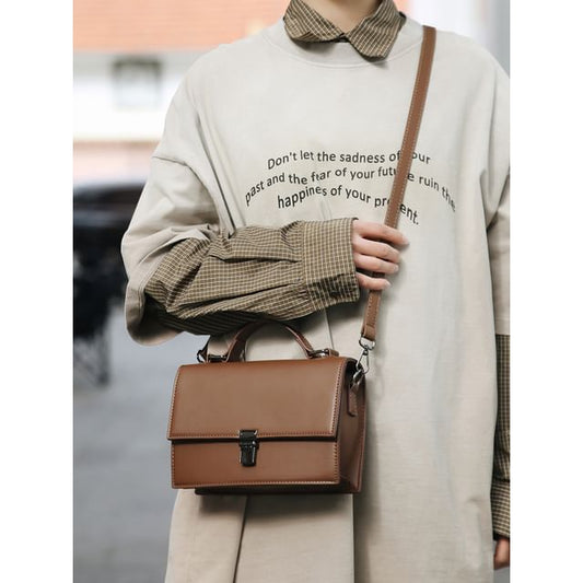 Flap Buckle Top Handle Crossbody Bag