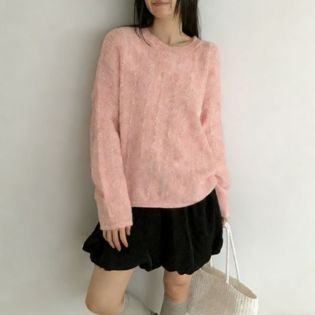 Beaded Round Neck Knit Sweater