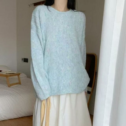 Beaded Round Neck Knit Sweater