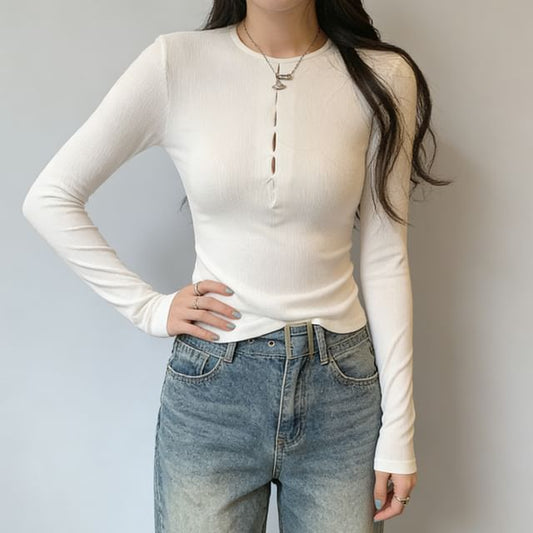 Extended Sleeve Henley-Style Basic Tee